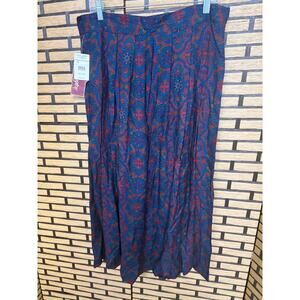 Worthington Blue And Burgundy Paisley Pleated Midi Skirt Size 18